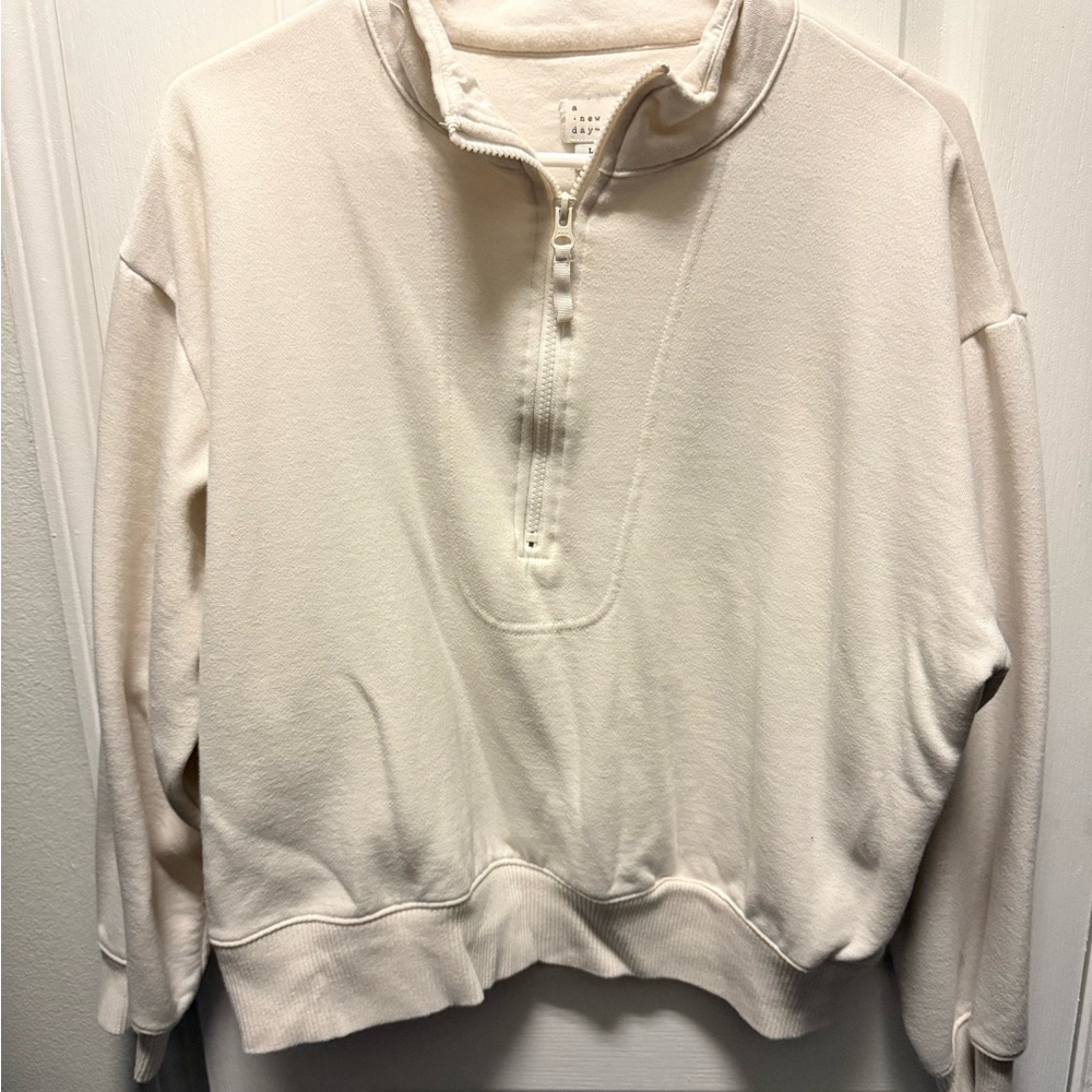a new day Womens Off-White Zip-Up Sweater